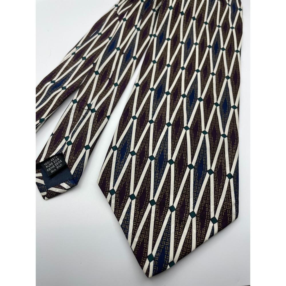 Salvatore Gregorio Mens Silk Tie Purple Geometric Diamond Lattice Made in Italy